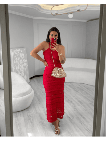 Vestido midi em modal Lauren- Vermelho