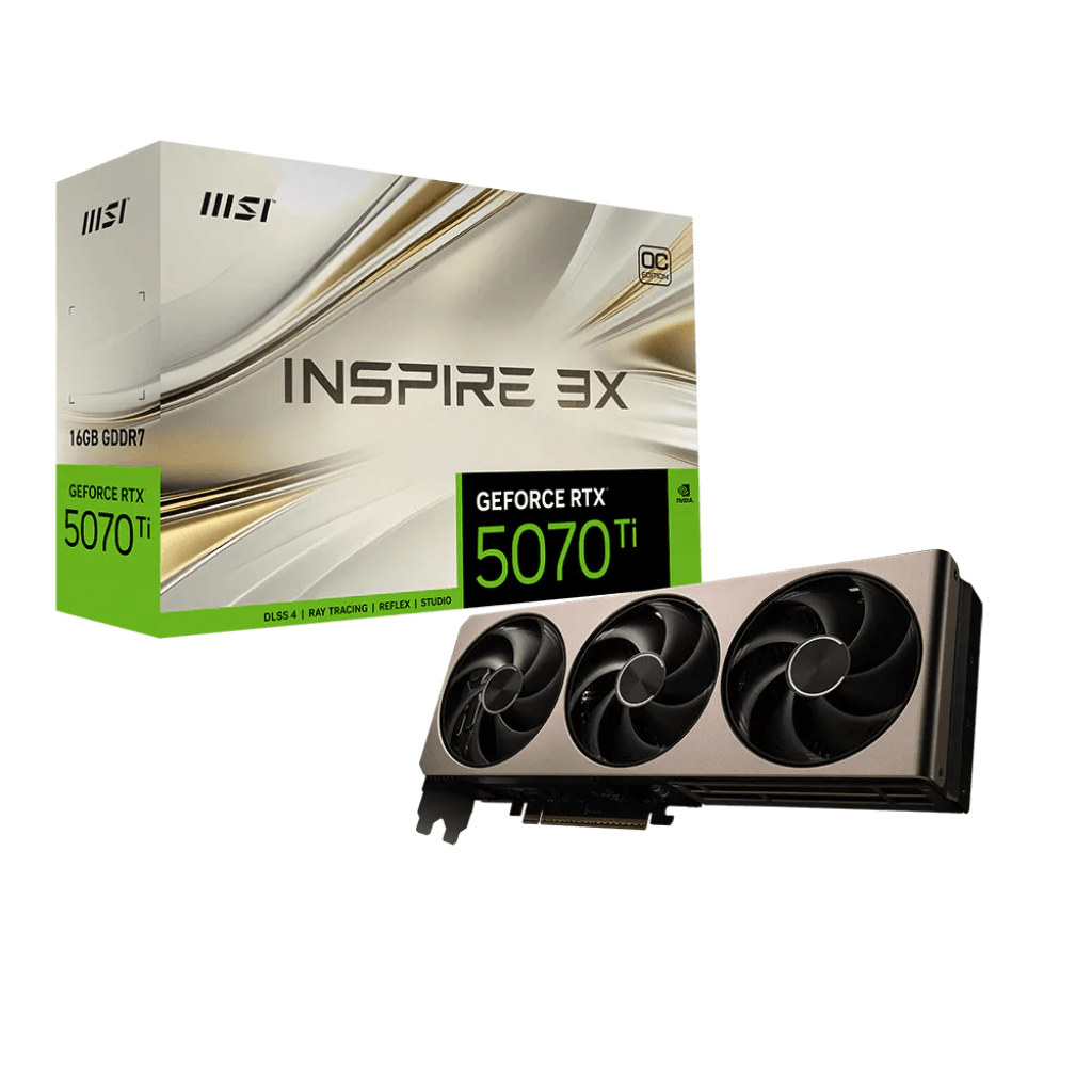 Placa de Vídeo MSI GeForce RTX 5070 Ti INSPIRE 3X OC, 16GB, GDDR7, PCIe 5.0, 912-V531-273