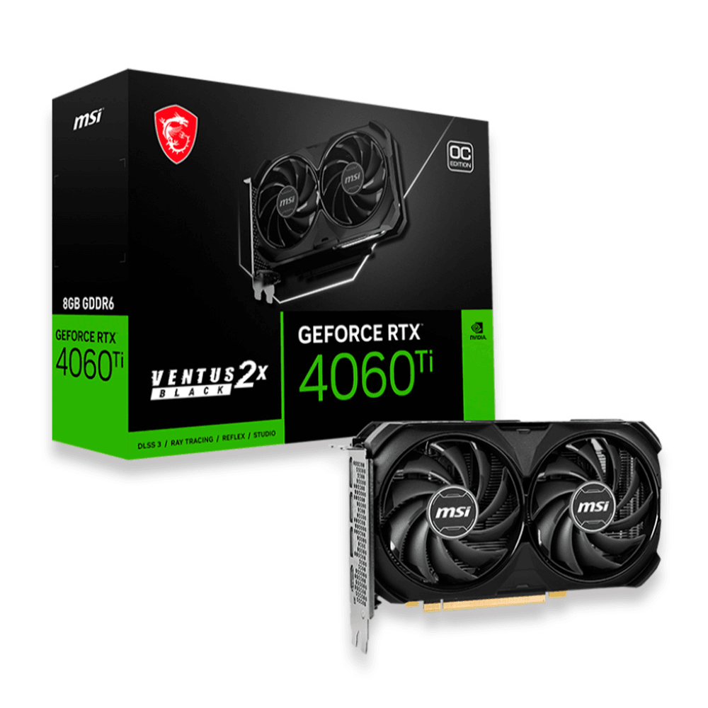 Placa de Vídeo MSI GeForce RTX 4060 Ti VENTUS 2X BLACK OC, 8GB, GDDR6, DLSS, Ray Tracing, 912-V515-024