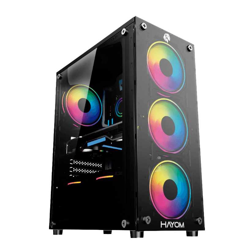 Gabinete Gamer HAYOM, RGB, Mid Tower, Preto, Sem Fonte, Com 4 Fans - GB1749