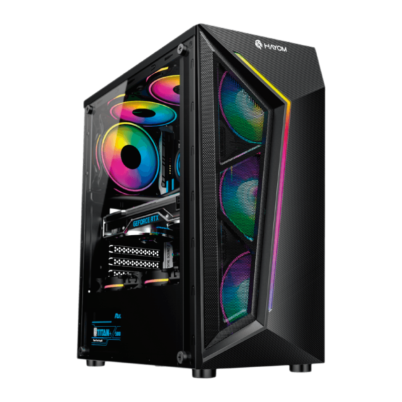 Gabinete Gamer HAYOM, RGB, Mid Tower, Preto, Sem Fonte, Com 4 Fans - GB1713