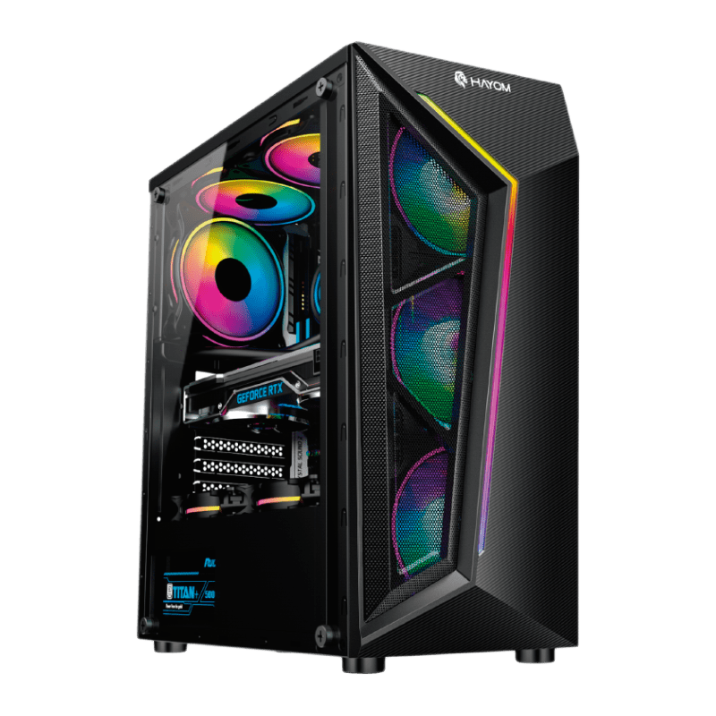 Gabinete Gamer HAYOM, RGB, Mid Tower, Preto, Sem Fonte, Com 4 Fans - GB1713