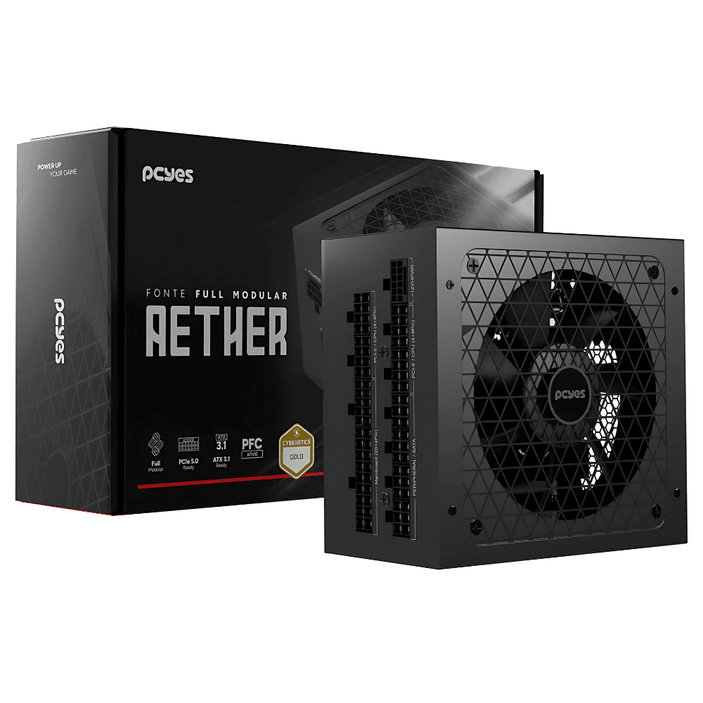 Fonte PCYES AETHER, 1000W, Full Modular, 80 Plus Gold, Cybenetics Gold, PFC Ativo, 1000WFMG