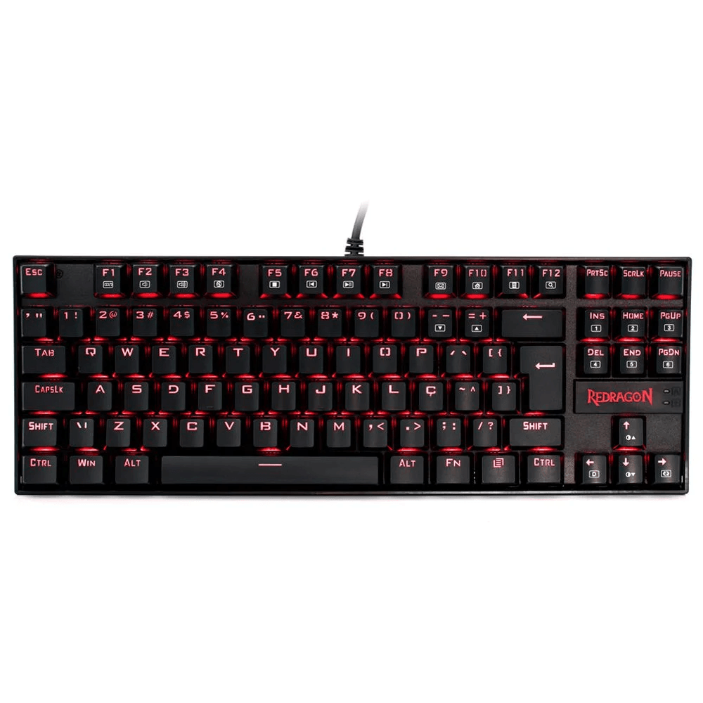 Teclado Mecânico Gamer Redragon Kumara, Anti-Ghosting, LED Vermelho, Switch Outemu Brown, ABNT2, Preto, K552-2