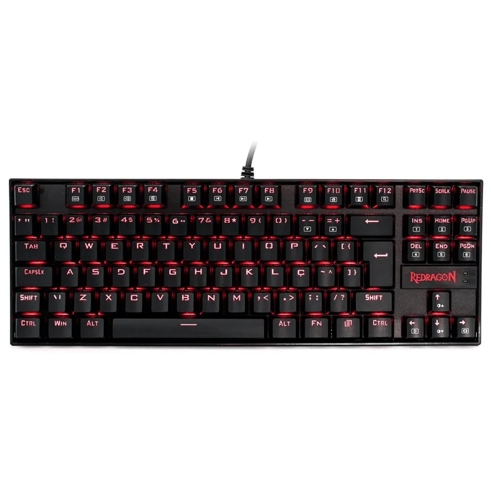 Teclado Mecânico Gamer Redragon Kumara, Anti-Ghosting, LED Vermelho, Switch Outemu Brown, ABNT2, Preto, K552-2
