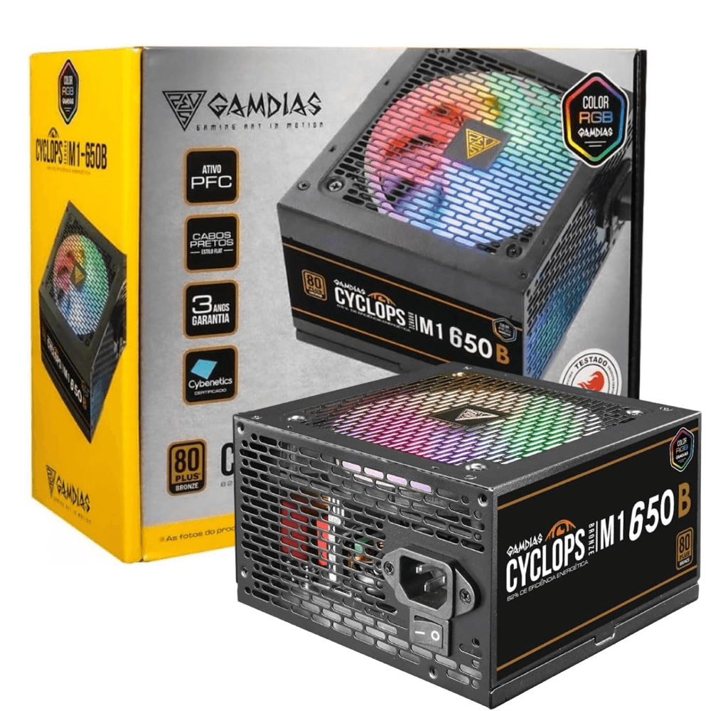 Fonte GAMDIAS Cyclops M1 RGB, 650W, 80 Plus Bronze, Cybenetics, TecLab, PFC Ativo, M1-650B RGB