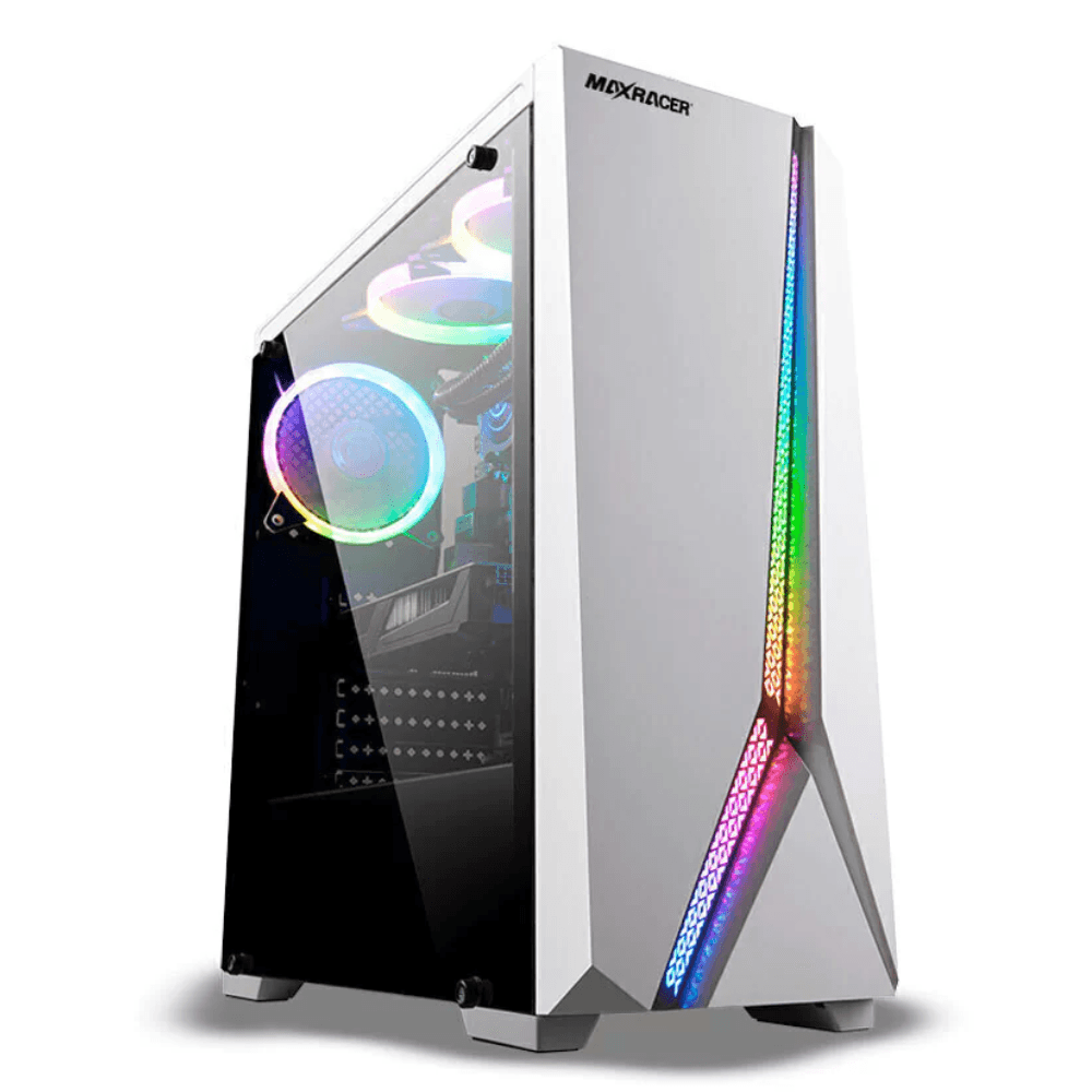 Gabinete Gamer MaxRacer, Mini Tower, Branco, Sem Fonte, Com Fan, GAB-WHT-RGB