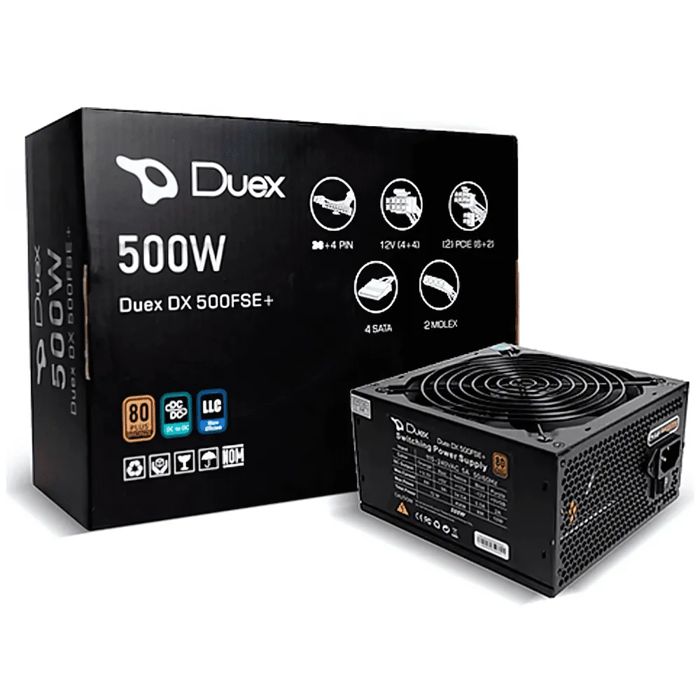 Fonte Duex DX 500FSE+, 500W, 80 Plus Bronze, PFC Ativo, Com Cabo, DX500FSE2046115