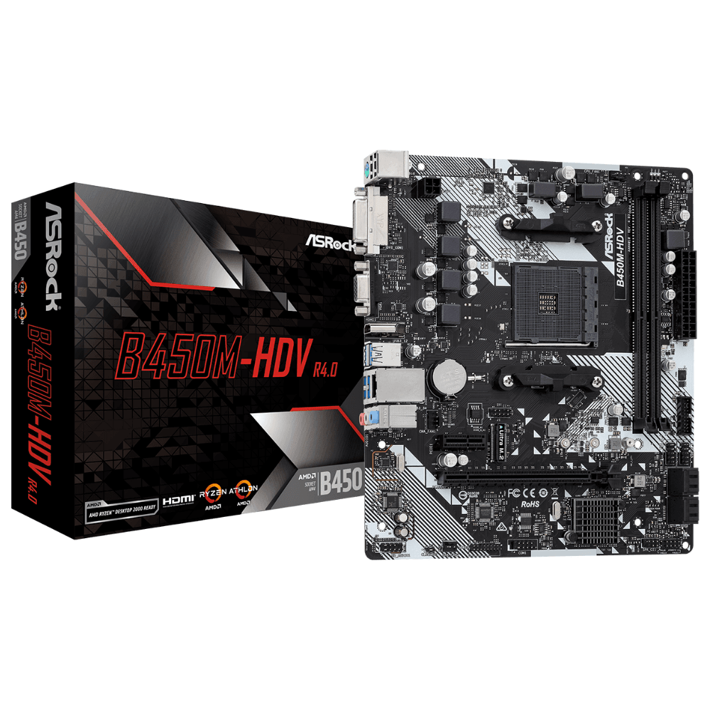 Placa Mãe ASRock B450M-HDV R4.0, AMD AM4, Micro ATX, DDR4