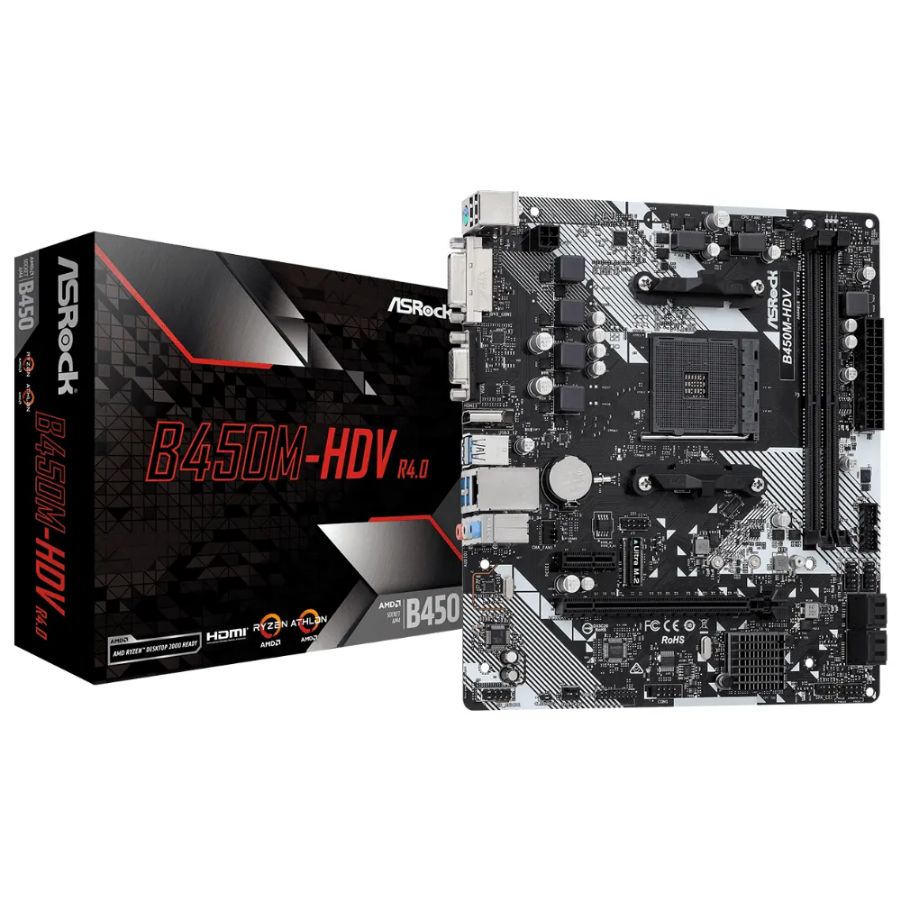 Placa Mãe ASRock B450M-HDV R4.0, AMD AM4, Micro ATX, DDR4