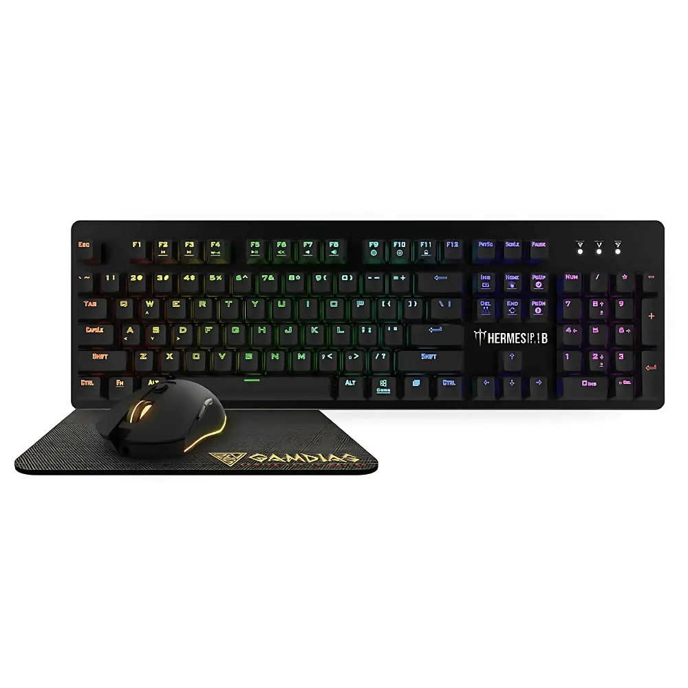 Kit Gamer Gamdias Hermes P1B, 3.200 DPI, Mecânico, EN, RGB, Preto