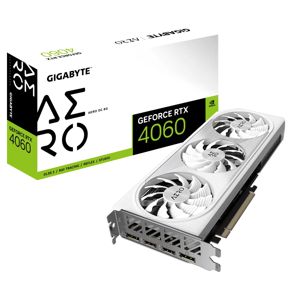 Placa de Vídeo GIGABYTE GeForce RTX 4060 AERO OC 8G, 8GB, GDDR6, DLSS, Ray Tracing, GV-N4060AERO OC-8GD