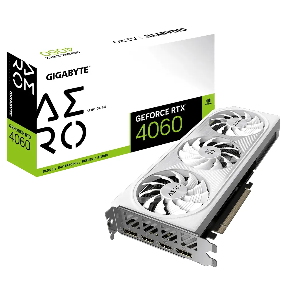 Placa de Vídeo GIGABYTE GeForce RTX 4060 AERO OC 8G, 8GB, GDDR6, DLSS, Ray Tracing, GV-N4060AERO OC-8GD