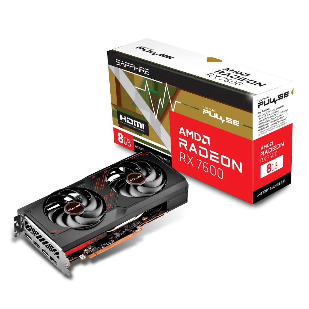 Placa de Vídeo Sapphire Pulse Radeon RX 7600, 8GB, GDDR6, FSR, Ray Tracing, 11323-01-20G