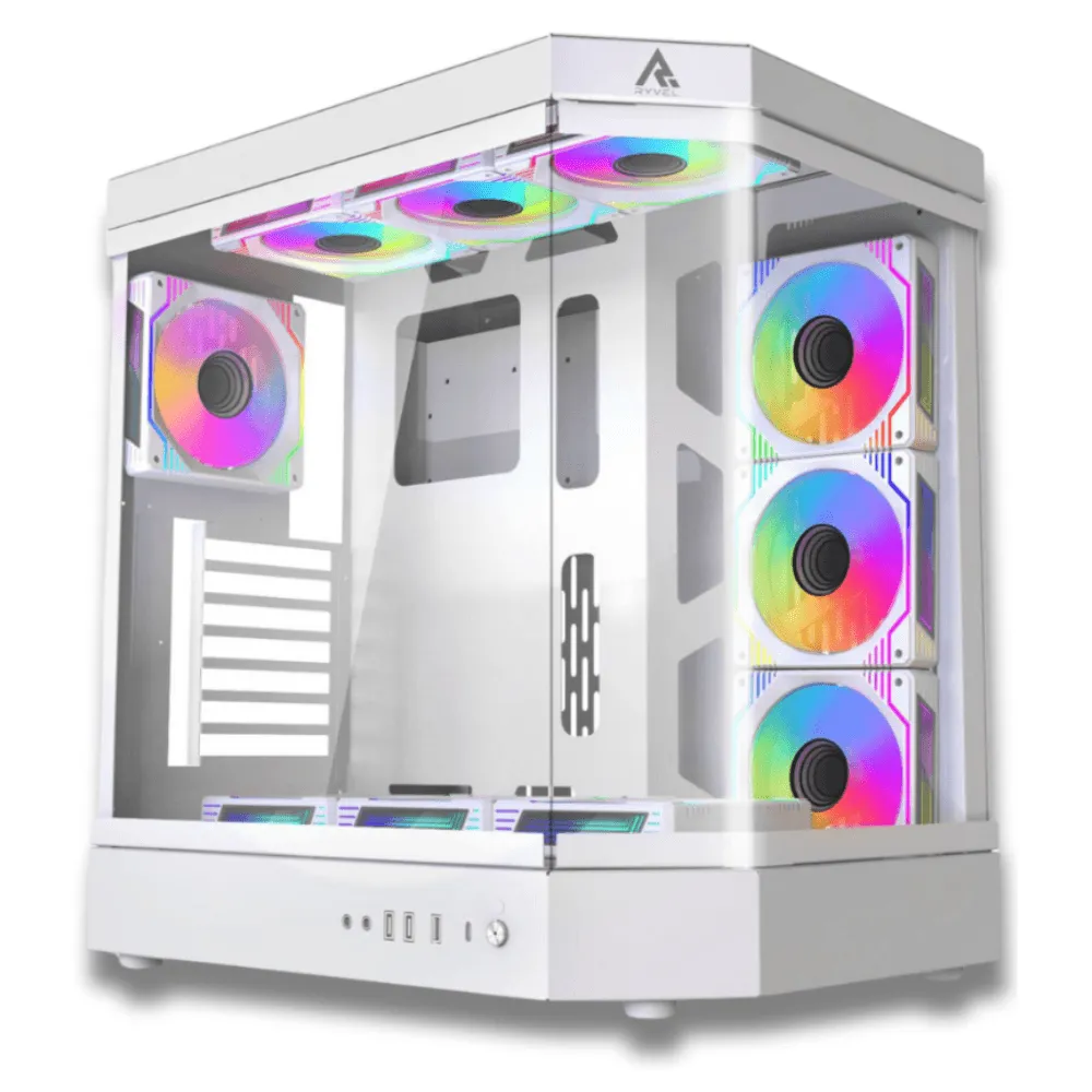 Gabinete Gamer Ryvel Thrym, Mid Tower, Branco, Sem Fonte, Com Fans, ARGB, RY-GB-TM-WT