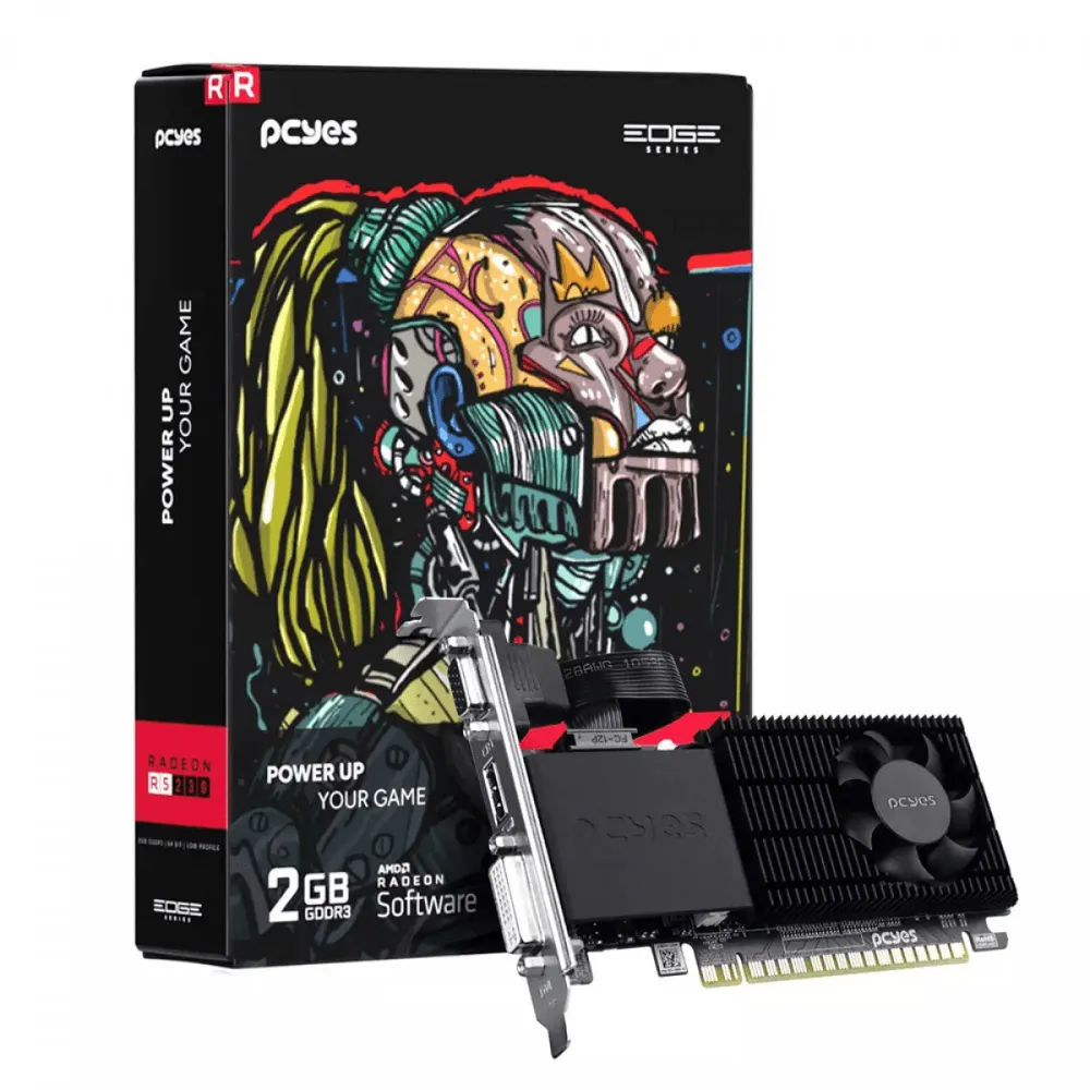 Placa de Vídeo PCYES, AMD Radeon R5 230, 2GB, DDR3, 64 Bits, Low Profile