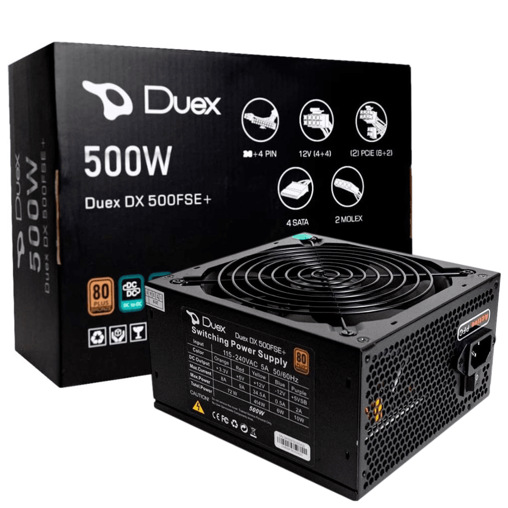 Fonte Duex DX500FSE+, 500W, 80 Plus Bronze, PFC Ativo
