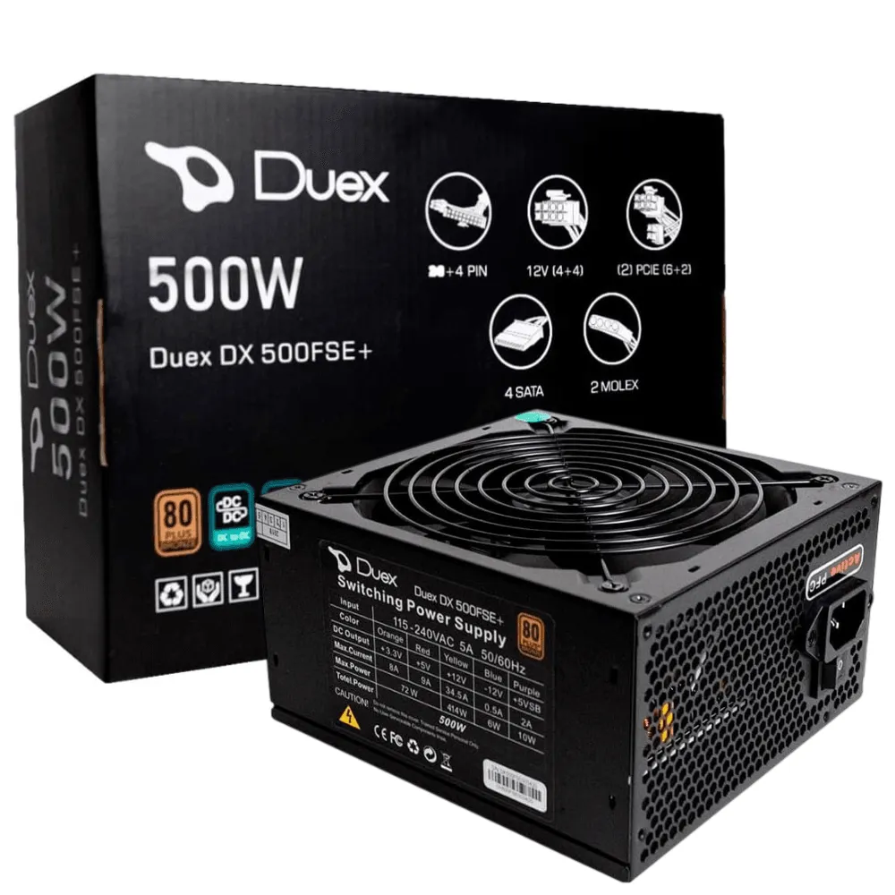 Fonte Duex DX500FSE+, 500W, 80 Plus Bronze, PFC Ativo