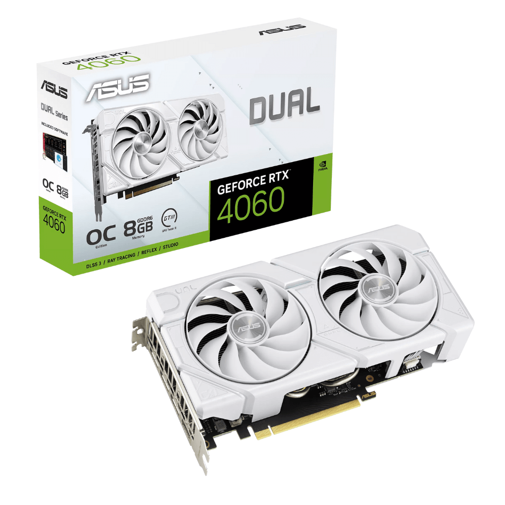 Placa de Video Asus Dual NVIDIA GeForce RTX 4060 EVO OC White, 8GB, GDDR6, DLSS, Ray Tracing, DUAL-RTX4060-O8G-EVO-WHITE
