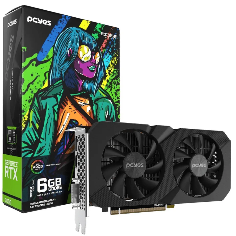 Placa de Vídeo PCYES GeForce RTX 3050 PROJETO EDGE, 6GB, GDDR6, DLSS, Ray Tracing, PVRTX30506BLPE