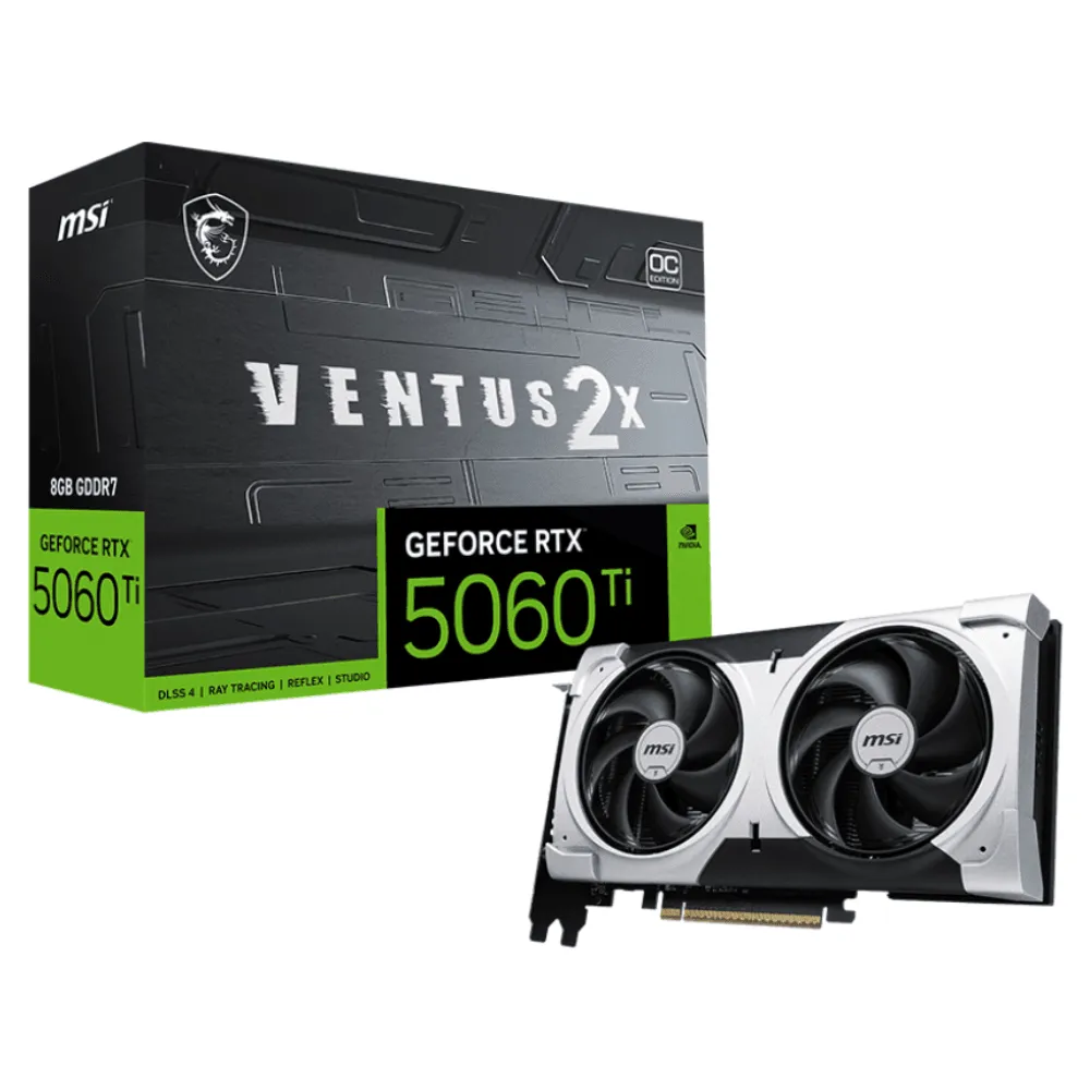 Placa de Vídeo MSI NVIDIA GeForce RTX 5060 Ti Ventus OC Plus, GGD7, DLSS, Ray Tracing, 912-V536-024