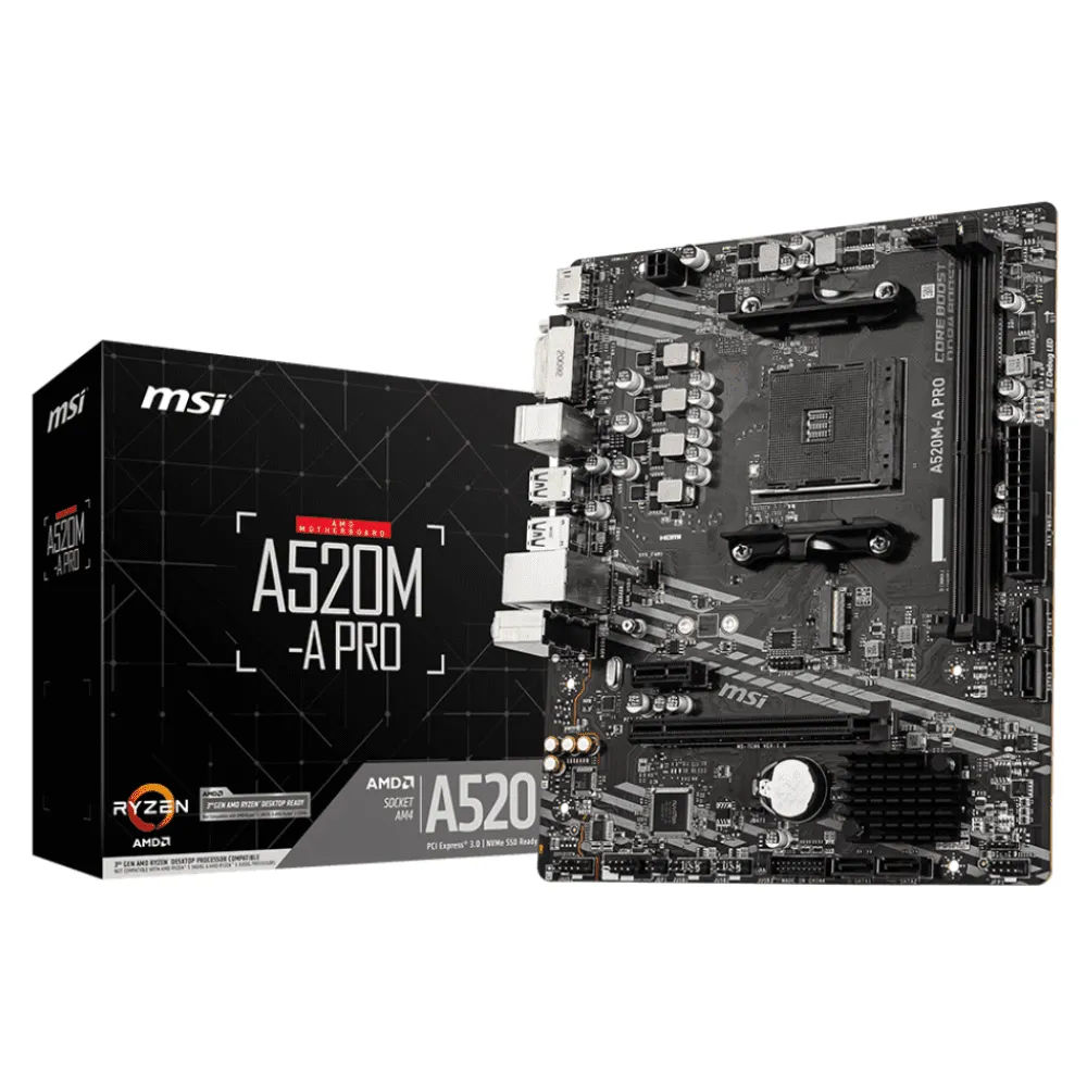 Placa Mãe MSI A520M-A PRO, AM4, DDR4, Micro ATX, 911-7C96-044