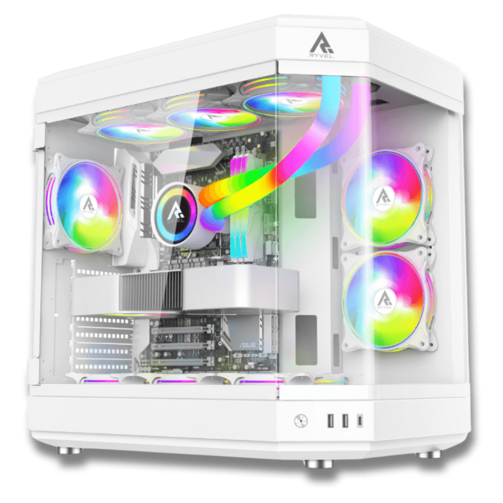 Gabinete Gamer Ryvel Hymir, Mid Tower, Branco, Sem Fonte, Com Fans, RY-GB-HR-WT