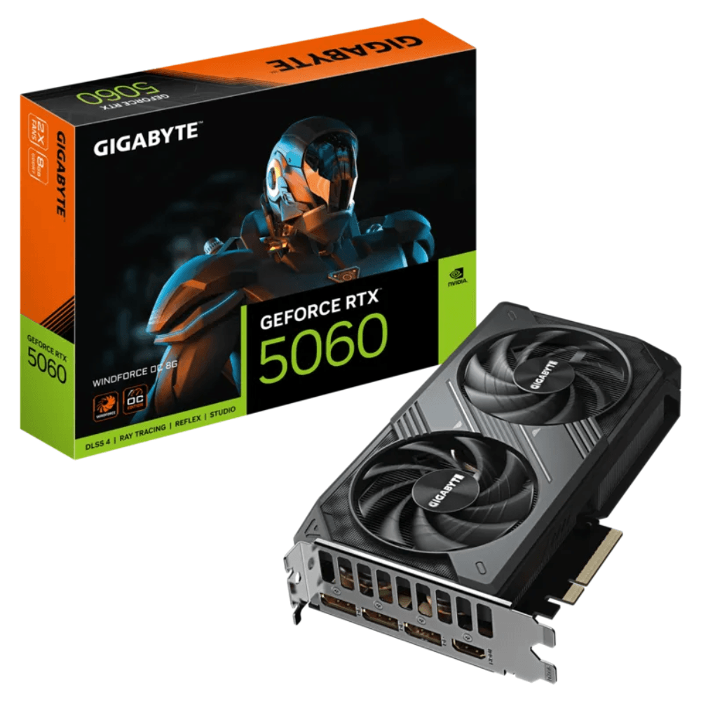 Placa de Video GIGABYTE GeForce RTX 5060 WINDFORCE OC, 8GB, GDDR7, DLSS, Ray Tracing, GV-N5060WF2OC-8GD