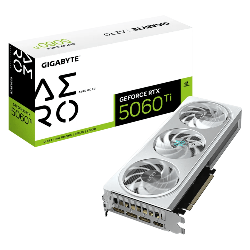 Placa de Video GIGABYTE GeForce RTX 5060 Ti AERO OC, 8GB, GDDR7, DLSS, Ray Tracing, GV-N506TAEROOC-8GD