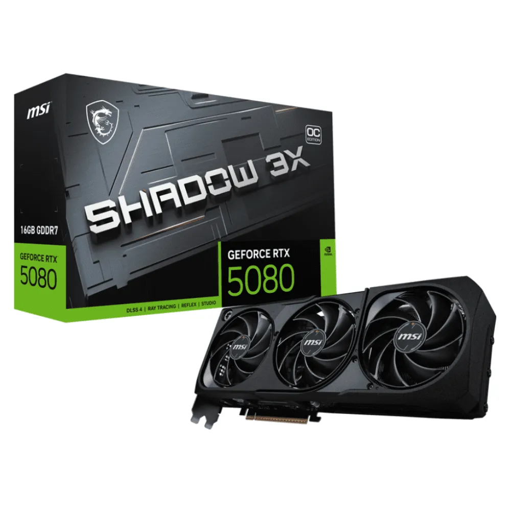 Placa de Vídeo MSI GeForce RTX 5080 SHADOW 3X OC, 16GB, GDDR7, DLSS, Ray Tracing, 912-V531-628