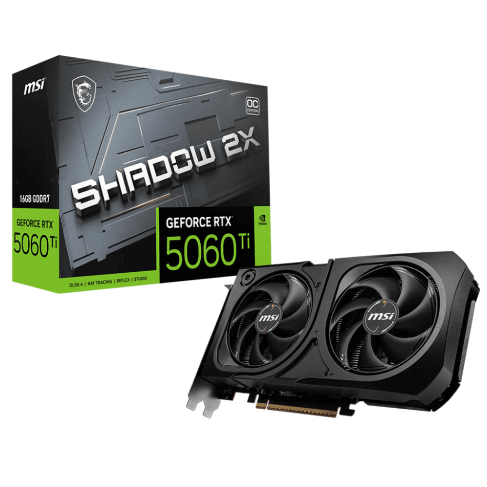 Placa de Vídeo MSI GeForce RTX 5060 Ti SHADOW 2X OC PLUS, 16GB, GDDR7, DLSS, Ray Tracing, 912-V535-029