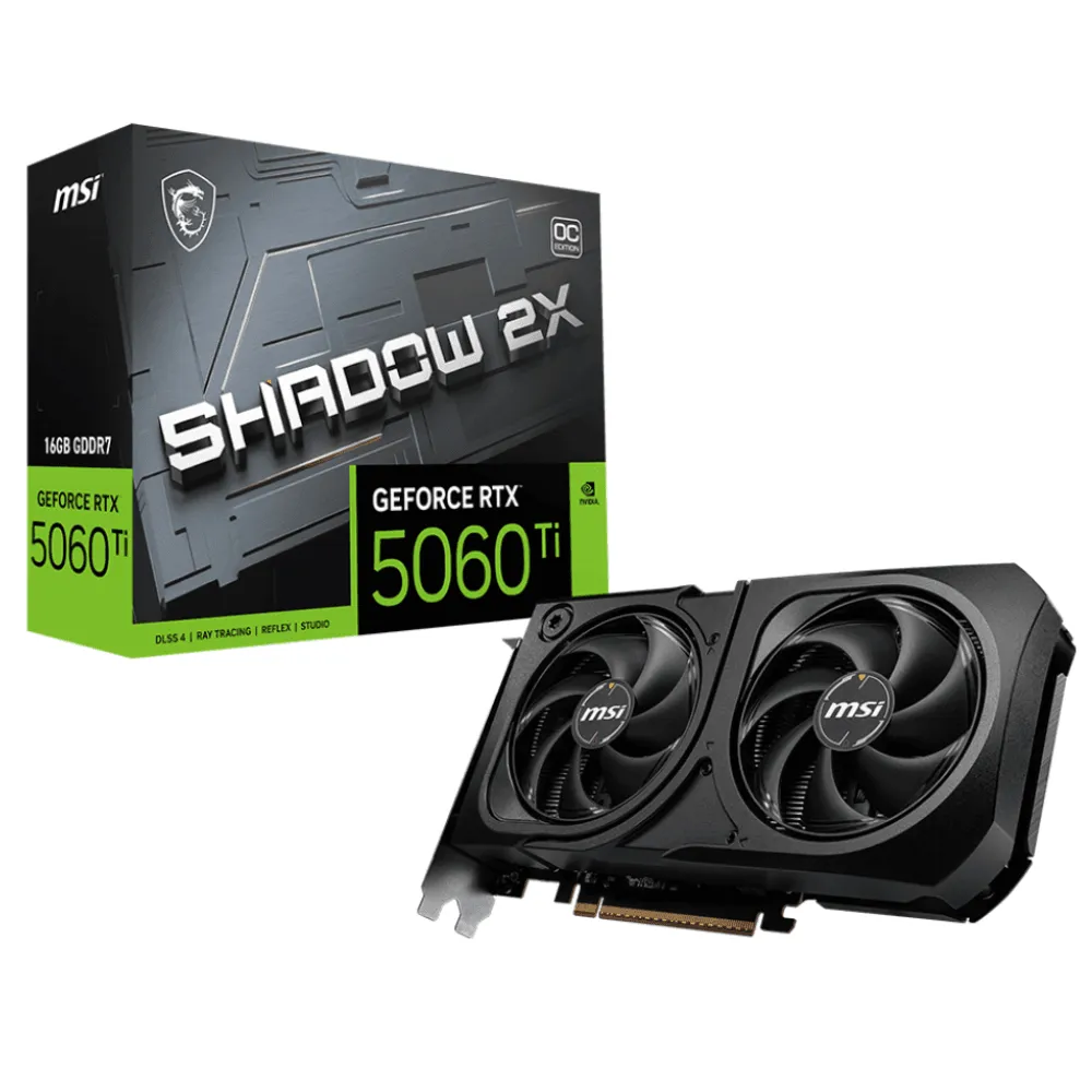 Placa de Vídeo MSI GeForce RTX 5060 Ti SHADOW 2X OC PLUS, 16GB, GDDR7, DLSS, Ray Tracing, 912-V535-029