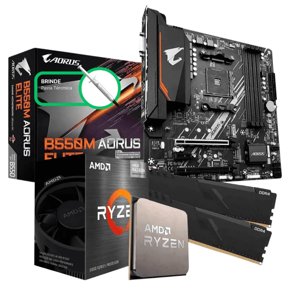 Kit Upgrade AMD Ryzen 5 5600GT, Placa M‹e Gigabyte B550 Aorus Elite, 16GB DDR4 (2x8GB) 3200MHz, KITUP003-E
