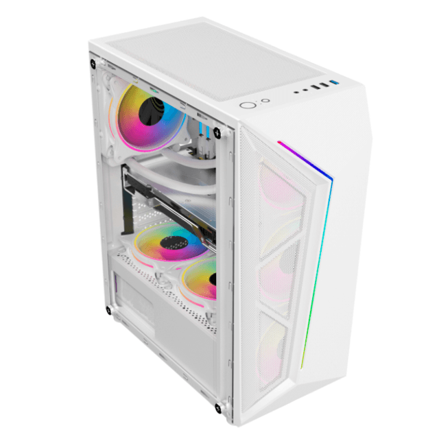 Gabinete Gamer HAYOM, RGB, Mid Tower, Branco, Sem Fonte, Com 4 Fans ...