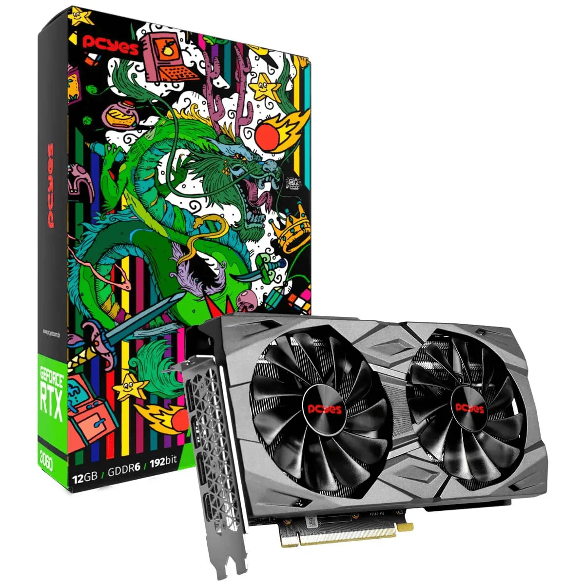 Placa de Vídeo PCYES GeForce RTX 3060 Graffiti Series, 12GB GDDR6, 192-bit, Full Size, Dual Fan - PGS3060FS192