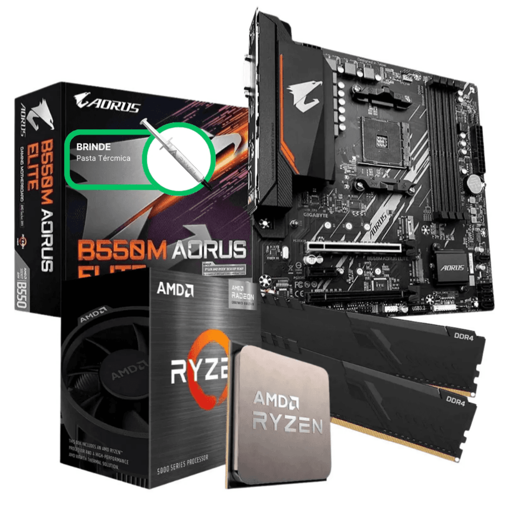 Kit Upgrade AMD Ryzen 5 5500, Placa M‹e Gigabyte B550 Aorus Elite, 16GB DDR4 (2x8GB) 3200MHz, KITUP009-E