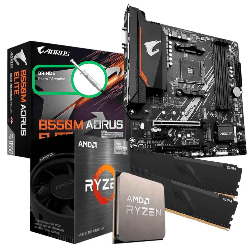 Kit Upgrade AMD Ryzen 5 5500, Placa M‹e Gigabyte B550 Aorus Elite, 16GB DDR4 (2x8GB) 3200MHz, KITUP009-E