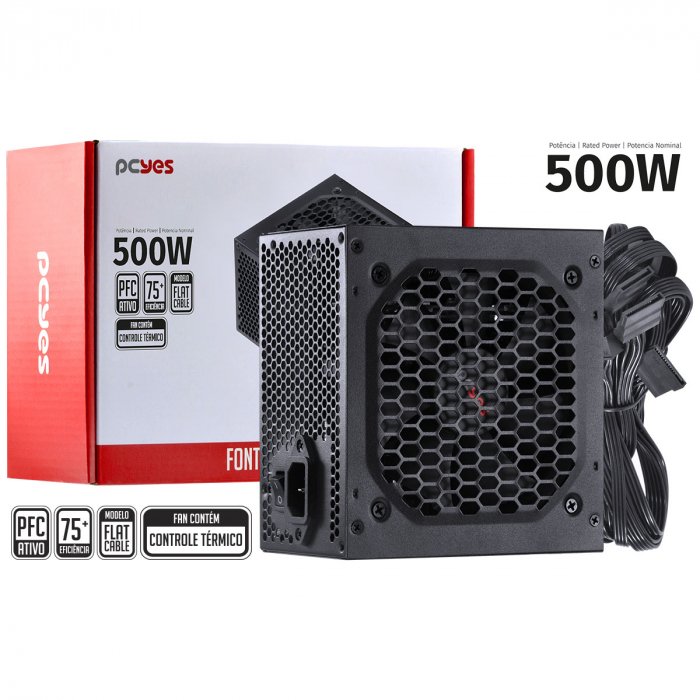 Fonte Atx 500W Spark 75+ - Pfc Ativo - Cabos Flat - Pxsp500Wpt