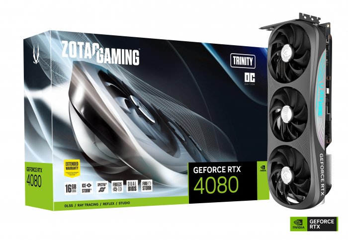Placa de Vídeo ZOTAC Gaming GeForce RTX 4080 Trinity OC DLSS 3 16GB GDDR6X 256-Bit - ZT-D40810J-10P