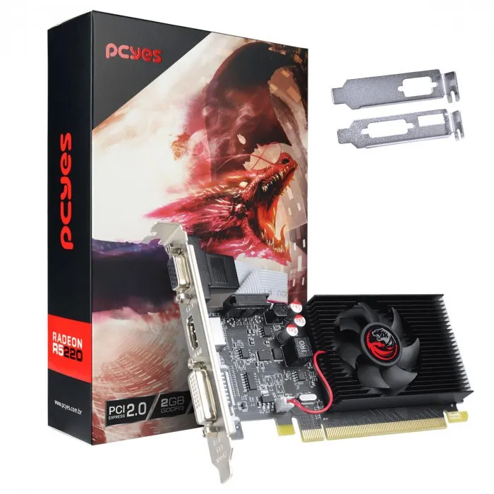 Placa de Vídeo PCYes AMD Radeon R5 220 2GB DDR3 64 Bits Low Profile - PVR52202GBR364