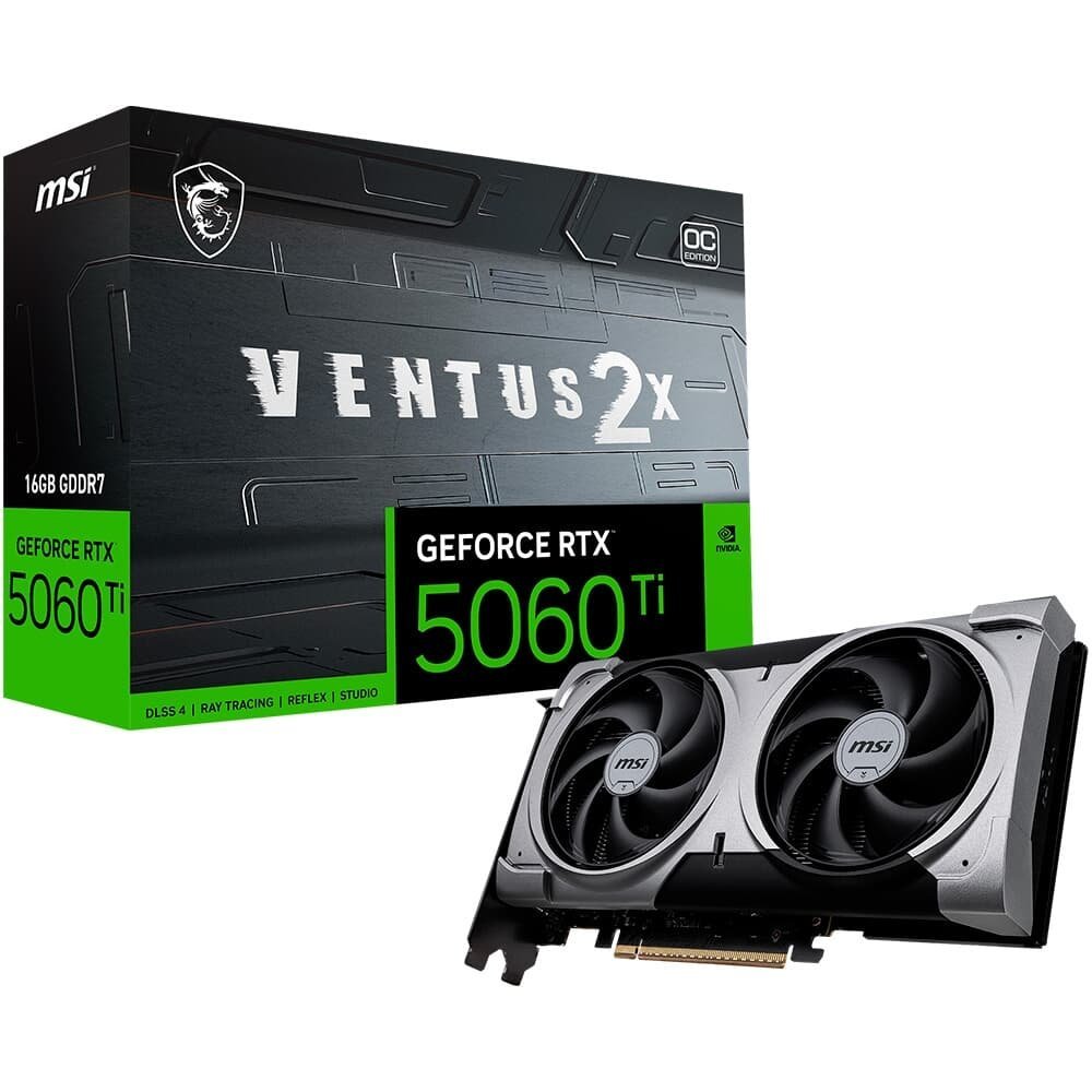 Placa de Vídeo MSI GeForce RTX 5060 Ti Ventus 2X OC Plus, 16GB, GDDR7, DLSS, Ray Tracing, G506T-16V2CP
