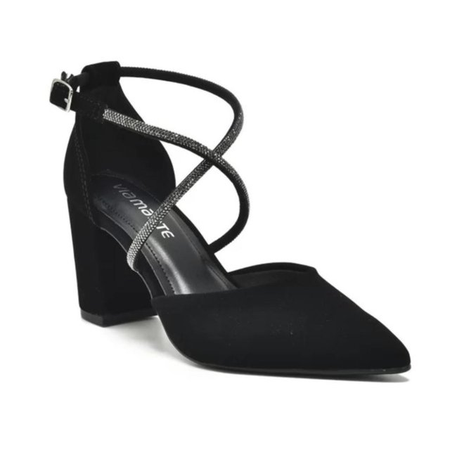 Sapato Scarpin Via Marte Salto Bloco Tira Strass 028-007 Terê