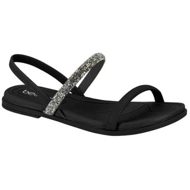 Sandália Beira Rio Feminina Rasteira Tiras Strass 8507103 Terê
