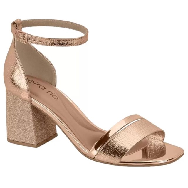 Sandália Beira Rio Salto Grosso com tira metalizada