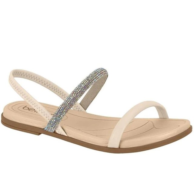 Sandália Beira Rio Feminina Rasteira Tiras Strass 8507103 Terê