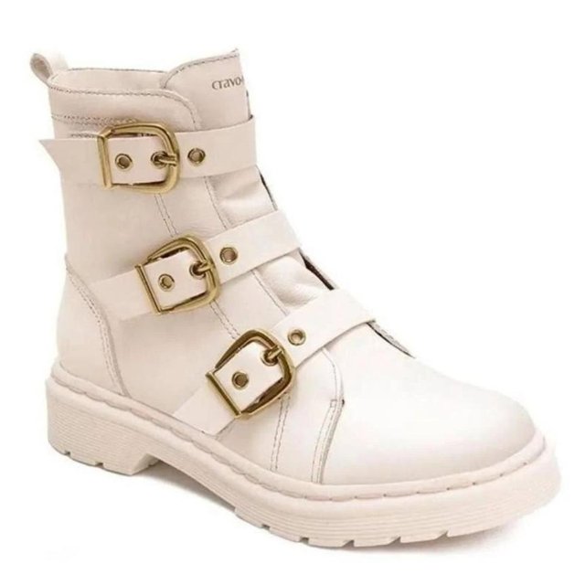 Calçados Coturno Branco Cravo E Canela Bota Cravo E Canela Coturno