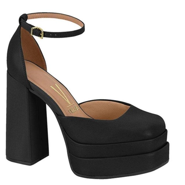 Vizzano Sandalia Meia Pata Preta Salto Medio Sapato Vizzano Meia