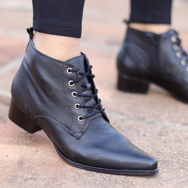 Bota Salto 3,5 cm Básica com Cadarços Dina Mirtz Melania Benett