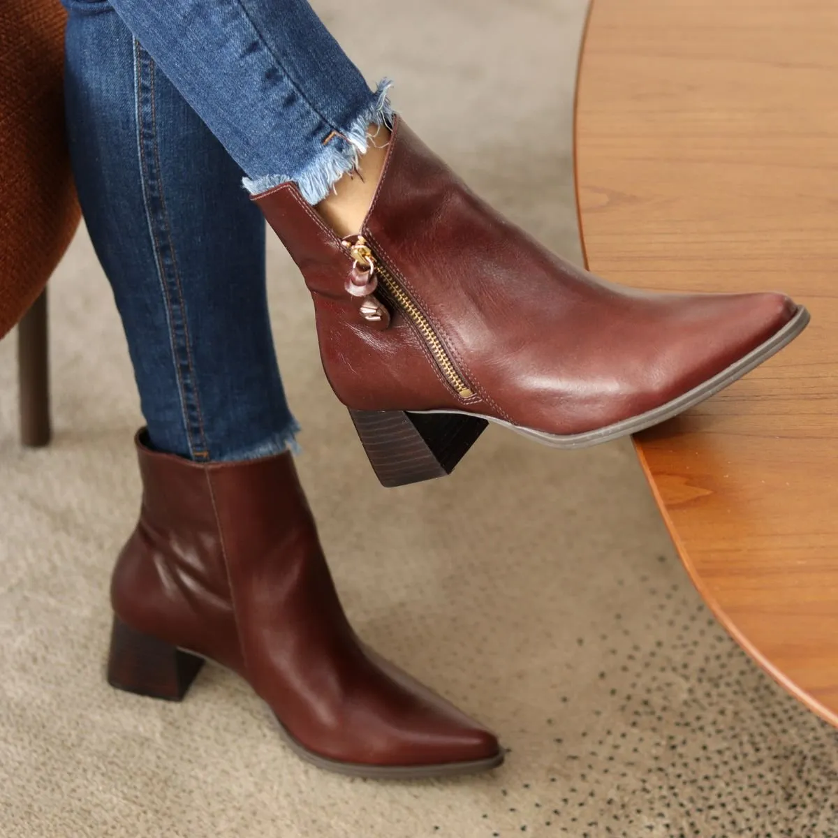 Cano Curto Botas Salto Cm Bota Couro Malha Metal Lisa Bico Redondo