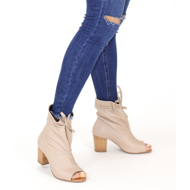 Looks Bota Cano Curto Aberta Ankle Boot Aberta Na Frente Open Boot